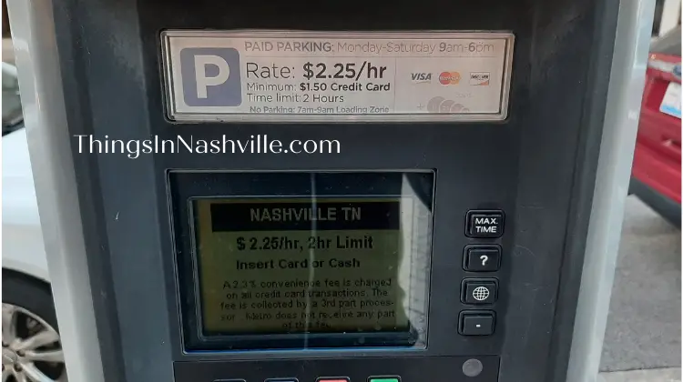 Downtown Nashville parking meter says $2.25 per hour